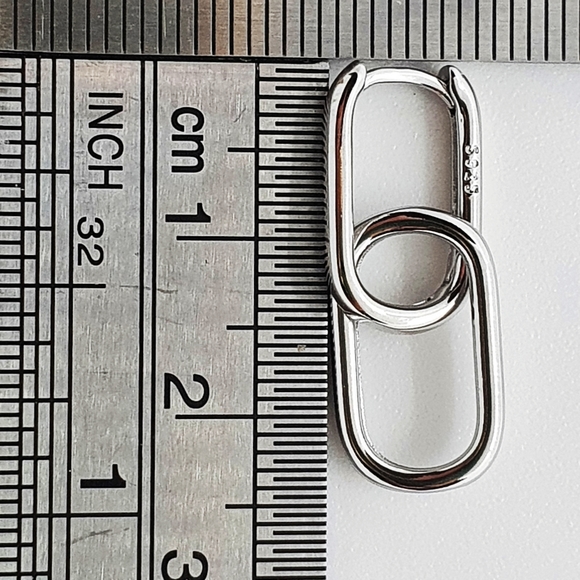 Rhodium Plated 925 Silver Chain Link Hoop Earrings - Picture 5 of 5